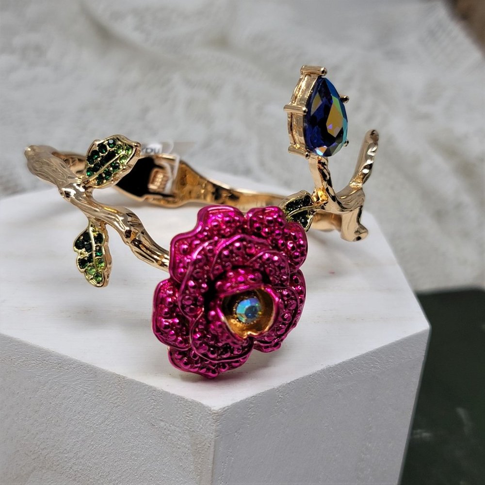 Betsey Johnson Flitter Fuchsia Flower Bracelet Clamper